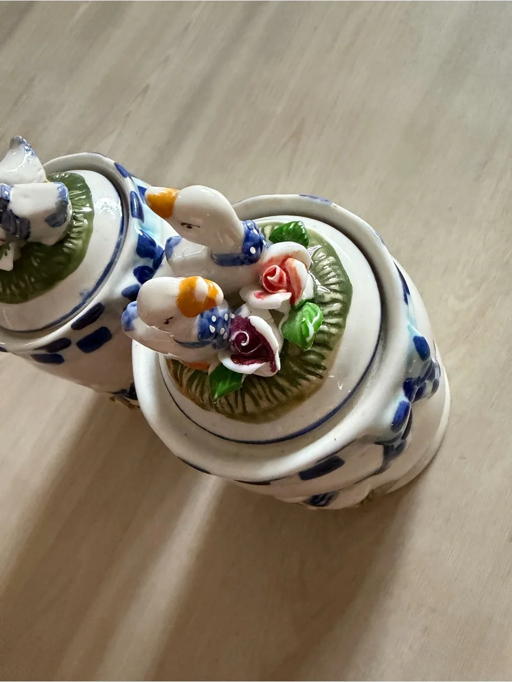 Vintage 80s Ceramic Duck Sugar / Tea Containers w/Lid Farmhouse Countrycore